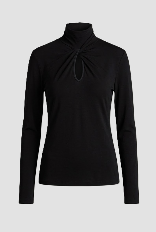 top with black woman drop neck