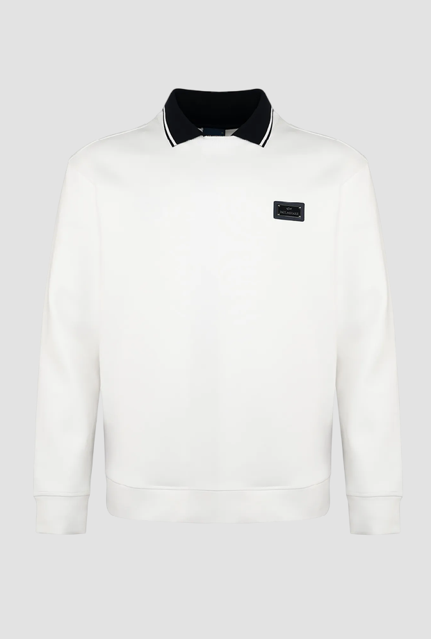 sweatshirt with polo neck man white snow