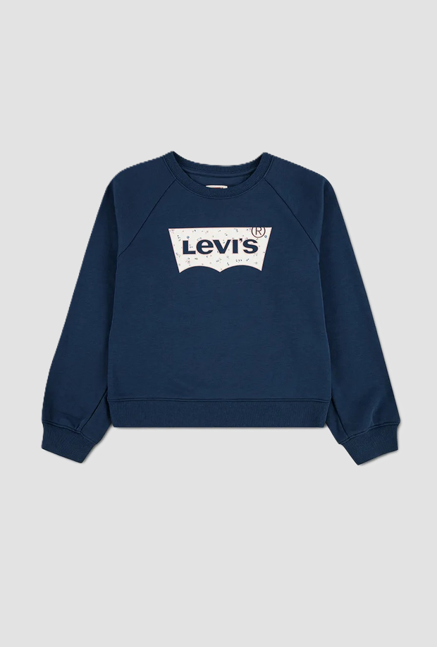 felpa girocollo con logo floreale bambina blu