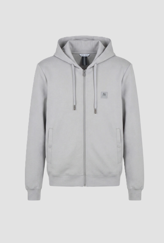full-zip sweatshirt with hood man stone