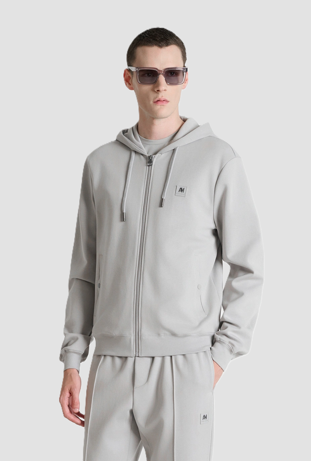full-zip sweatshirt with hood man stone