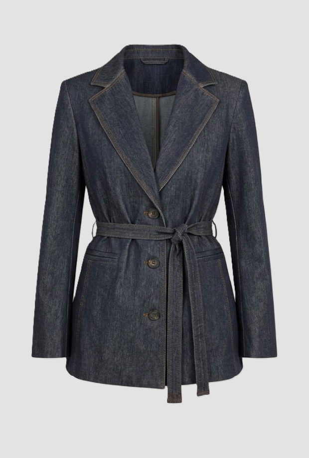 giacca in denim con cintura donna blu