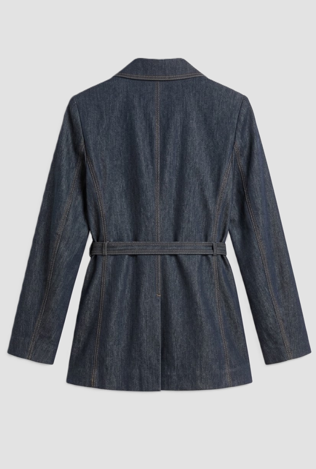 giacca in denim con cintura donna blu