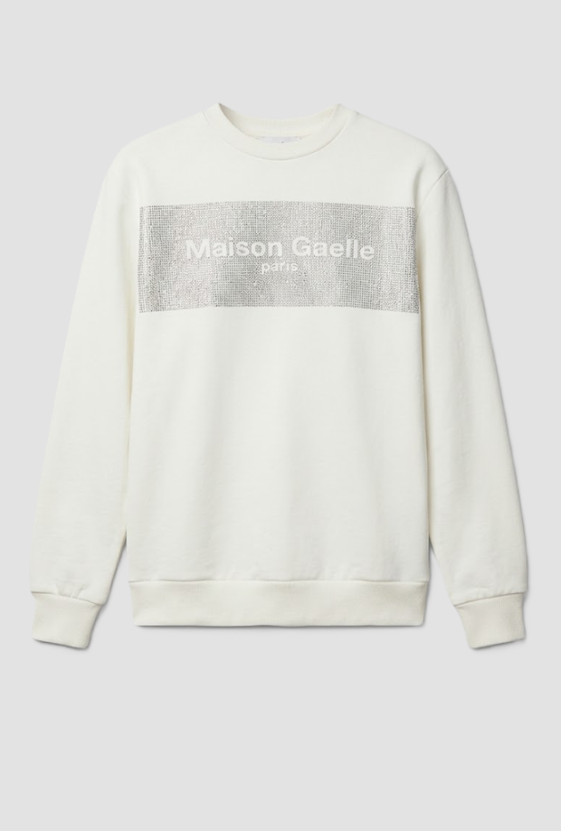 Crew neck sweatshirt with rhinestone logo white woman