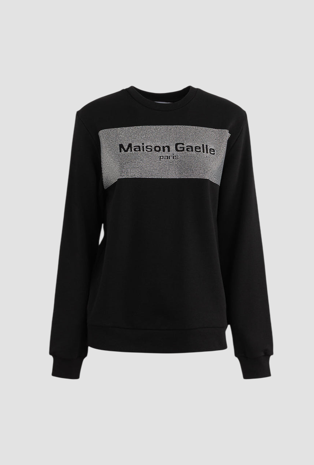 felpa girocollo con logo strass donna nero