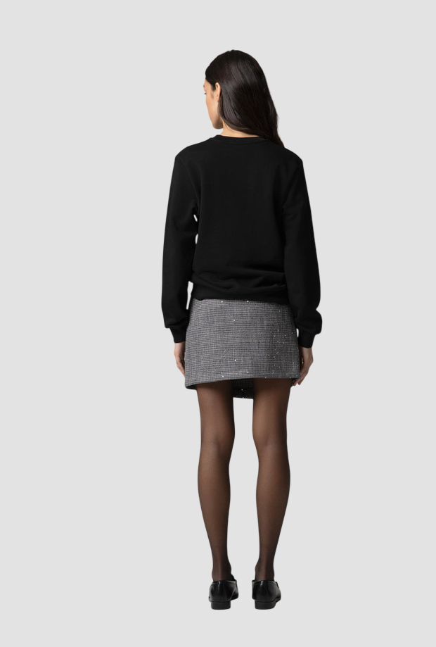 felpa girocollo con logo strass donna nero