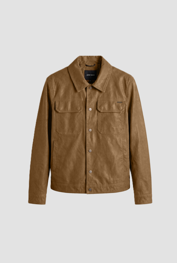 beige men's leather jacket