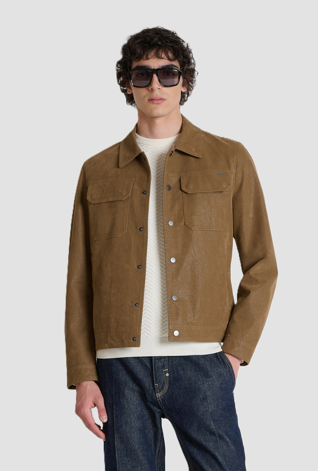 beige men's leather jacket