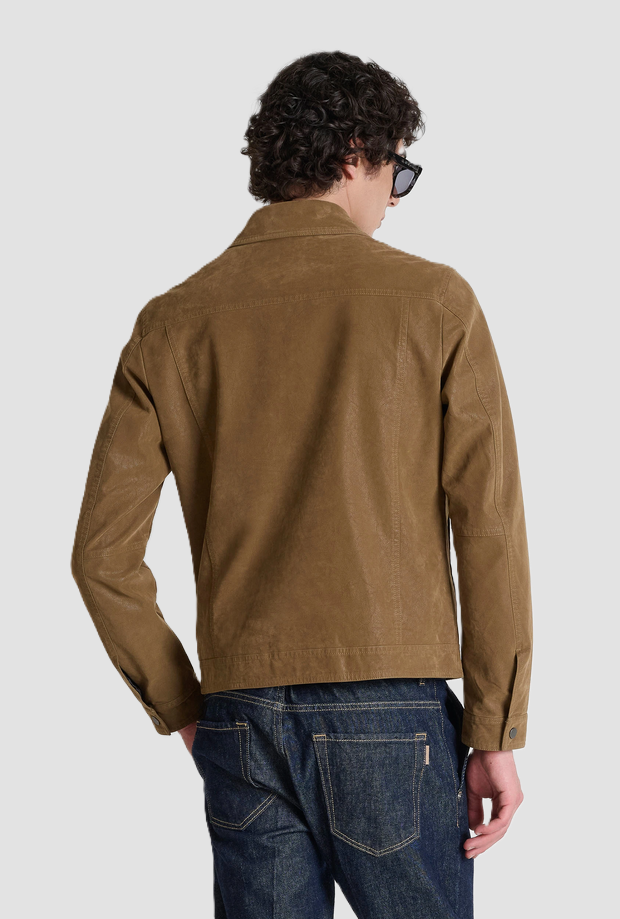 beige men's leather jacket