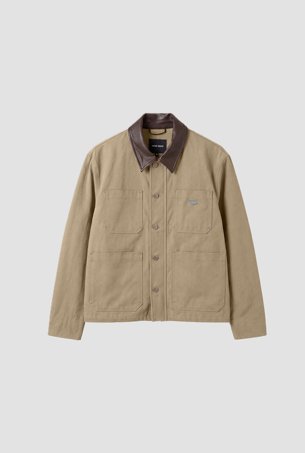 jacket with collar leather man beige