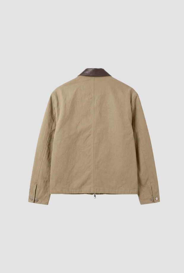 jacket with collar leather man beige