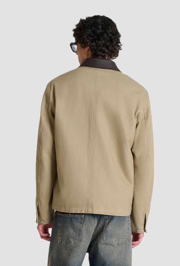 jacket with collar leather man beige