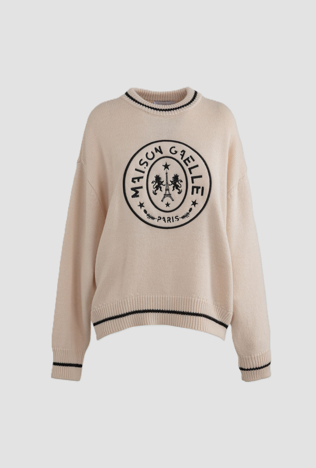 pullover girocollo con logo donna crema
