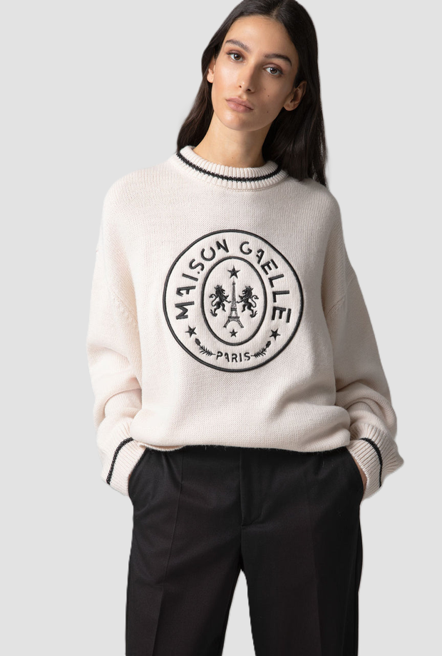 pullover girocollo con logo donna crema