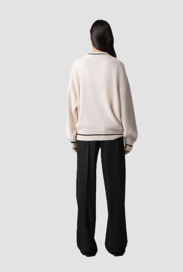 pullover girocollo con logo donna crema