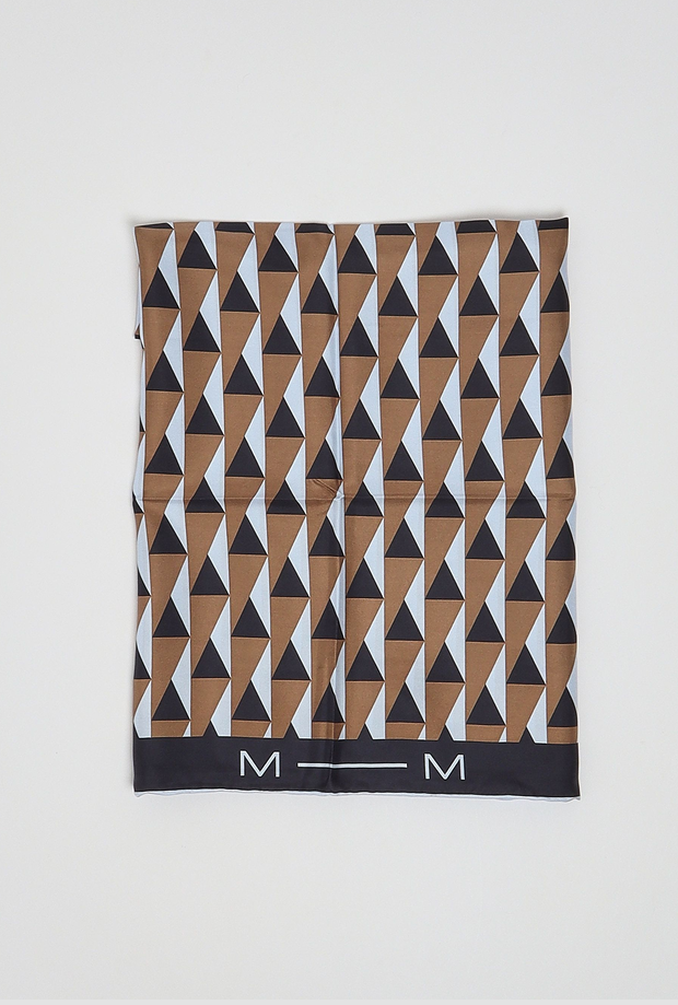 foulard in seta con stampa geometrica donna marrone-celeste