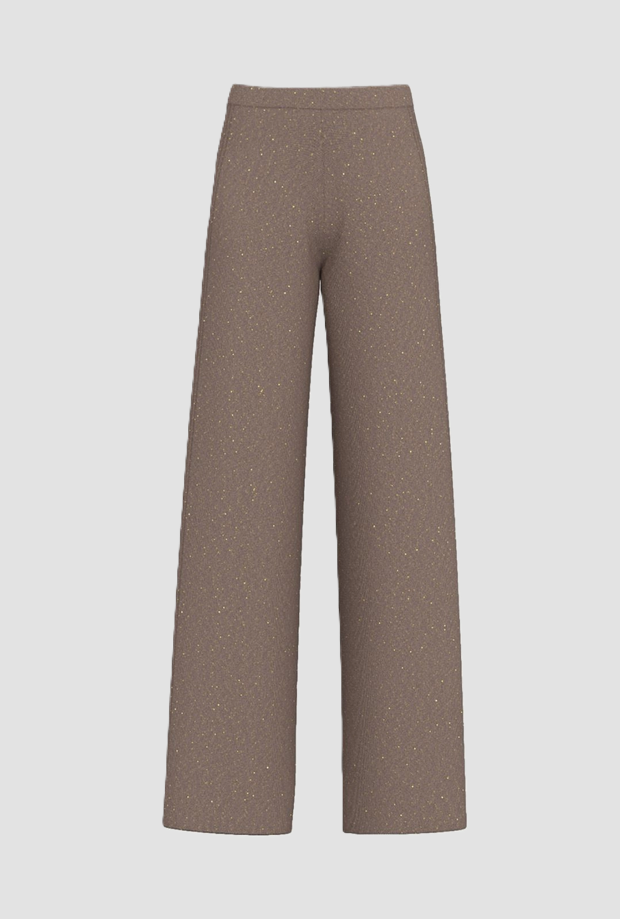 pantalone in maglia con paillette donna tortora