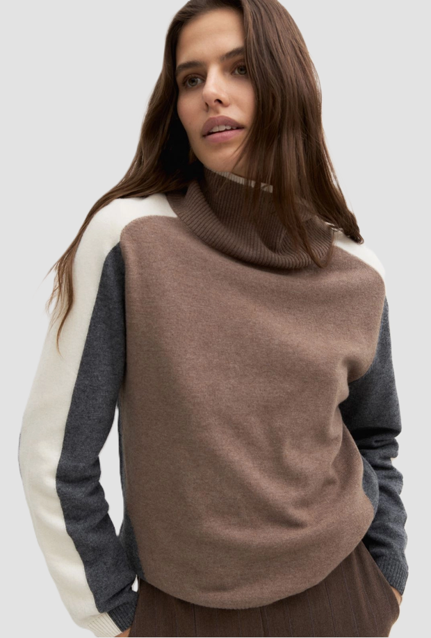 maglia a collo alto donna beige