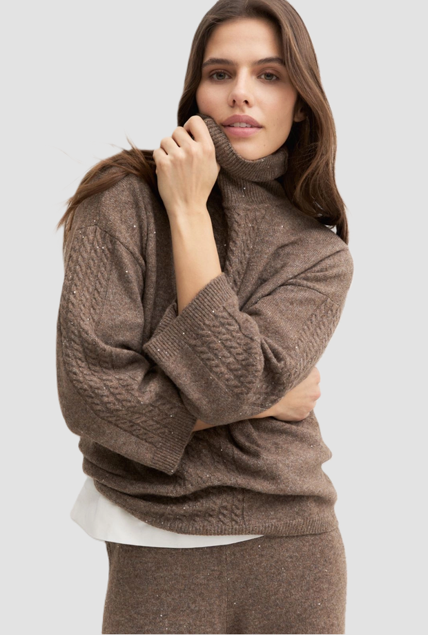 maglia in misto lana con paillette donna tortora