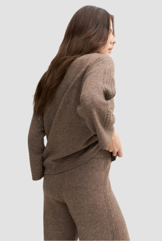 maglia in misto lana con paillette donna tortora