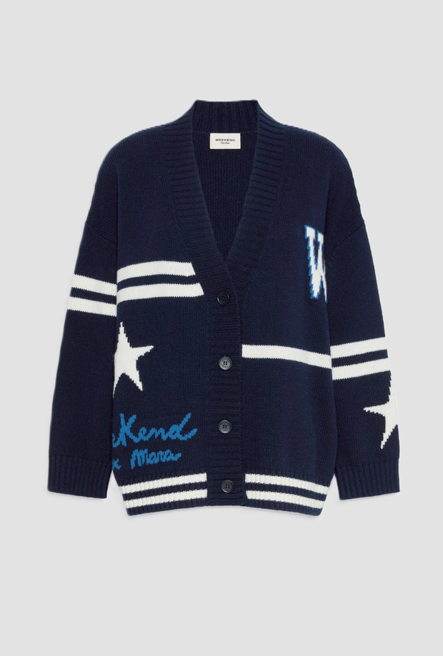 cardigan in lana donna blu marino