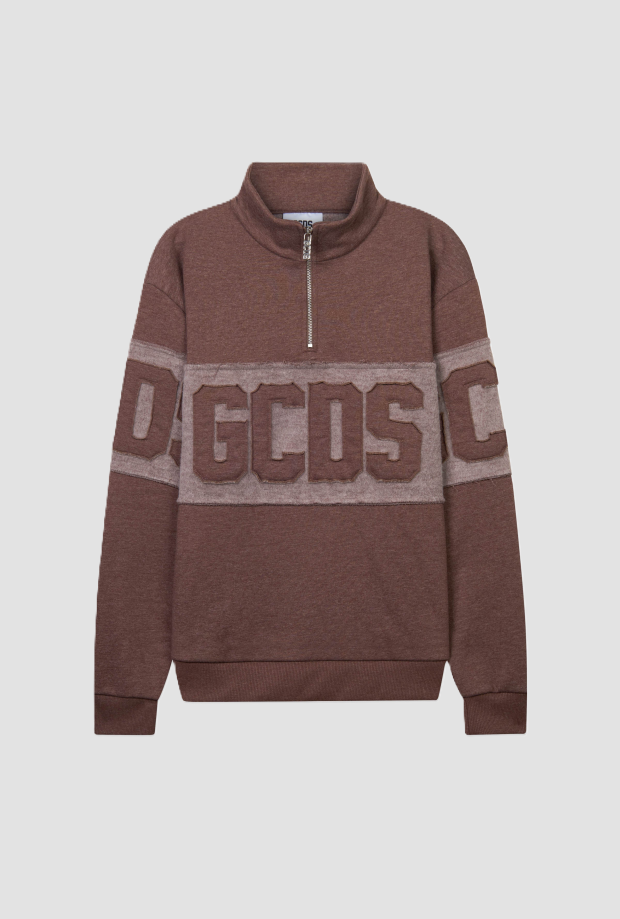 Half zip sweatshirt with logo man brown