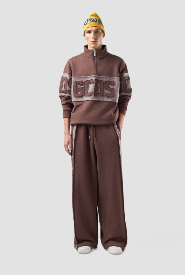 Half zip sweatshirt with logo man brown