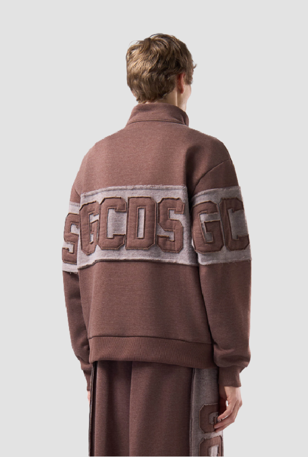 Half zip sweatshirt with logo man brown