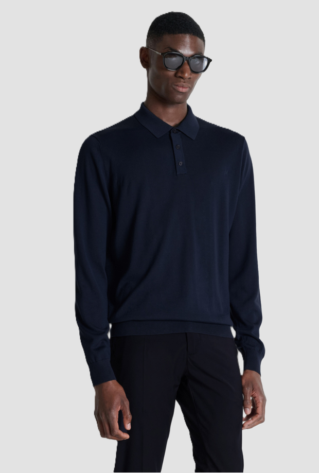 tres botones azul profundo polo de hombres