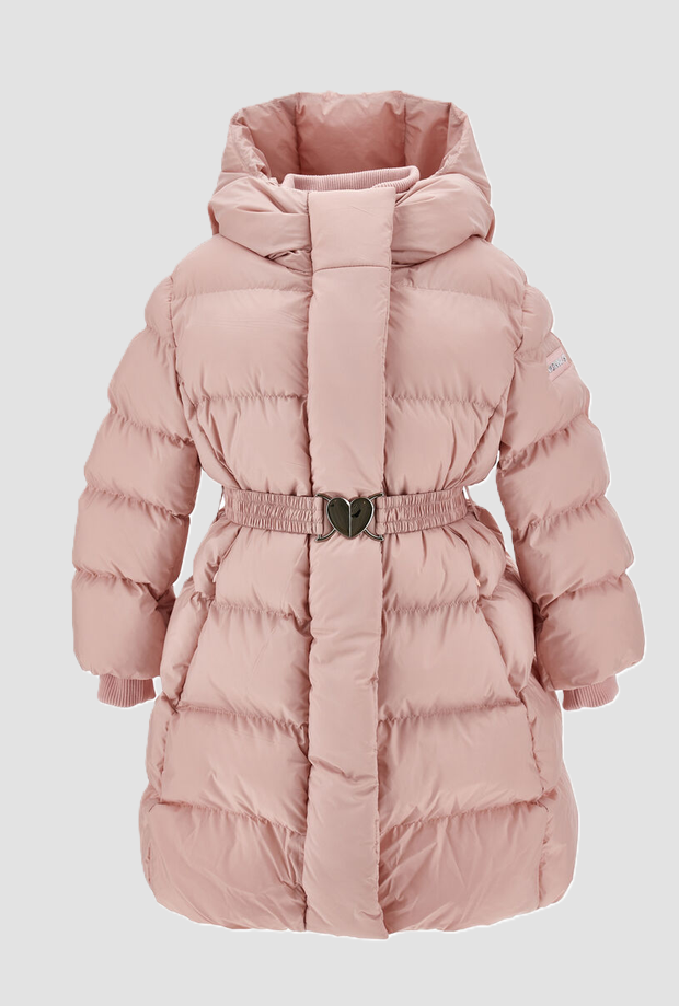 piumino con cappuccio e cintura bambina rosa