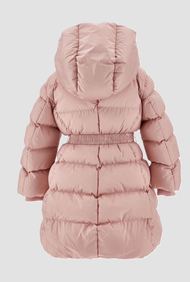 piumino con cappuccio e cintura bambina rosa