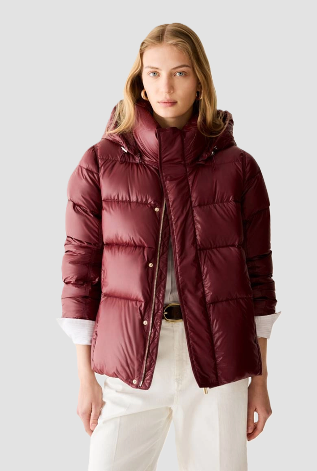 piumino antigoccia con cappuccio donna bordeaux