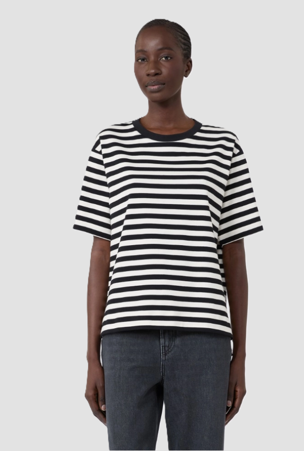 white-black striped boxy t-shirt