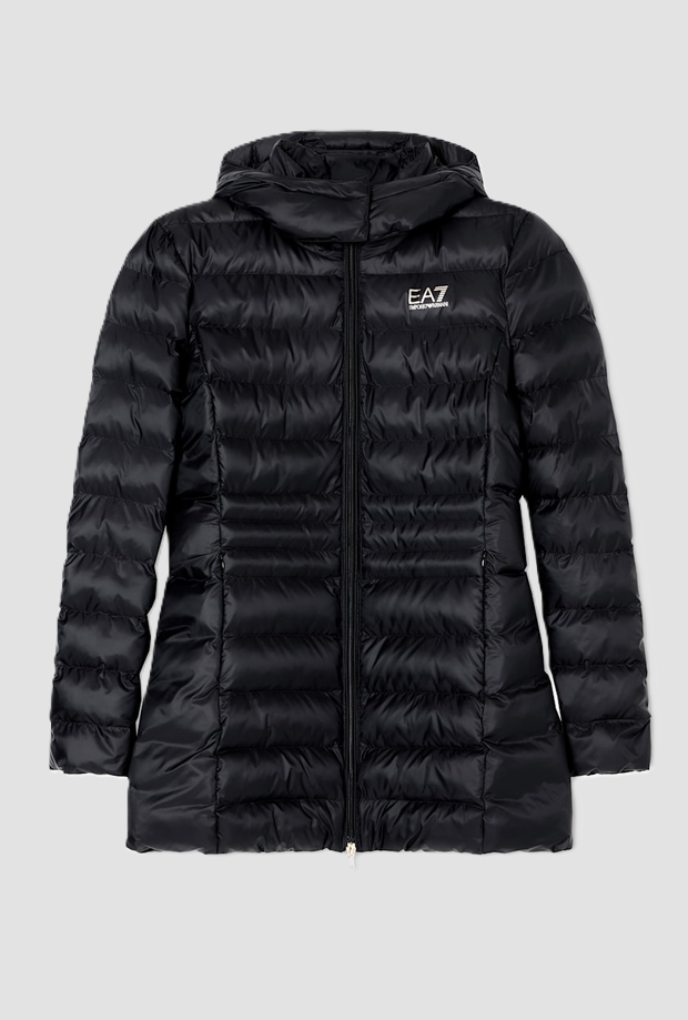 Veste matelassée avec capuche noire pour femme