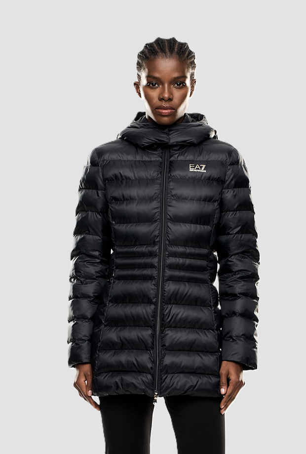 Veste matelassée avec capuche noire pour femme