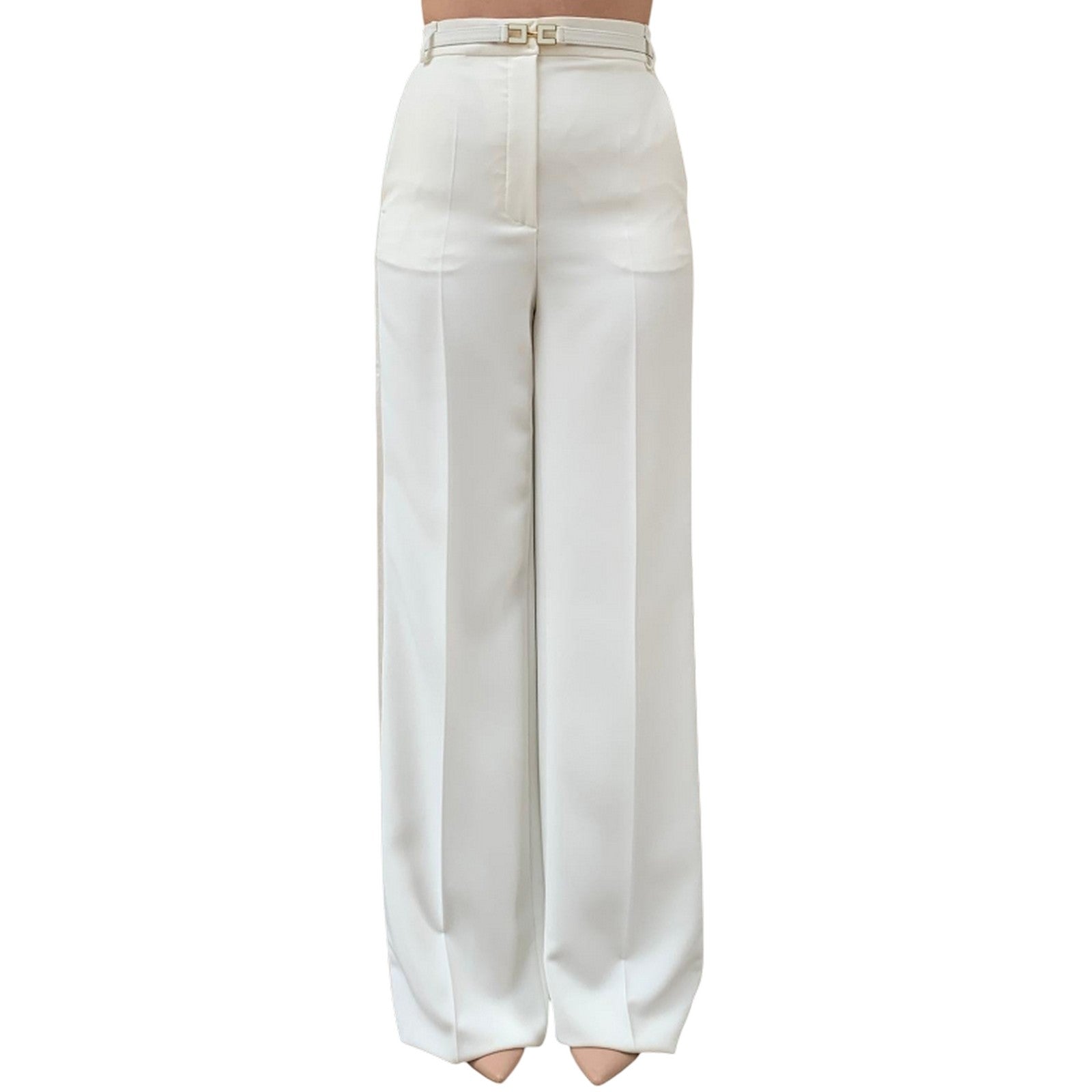 Women's trousers Elisabetta Franchi - trousers with belt - ivory