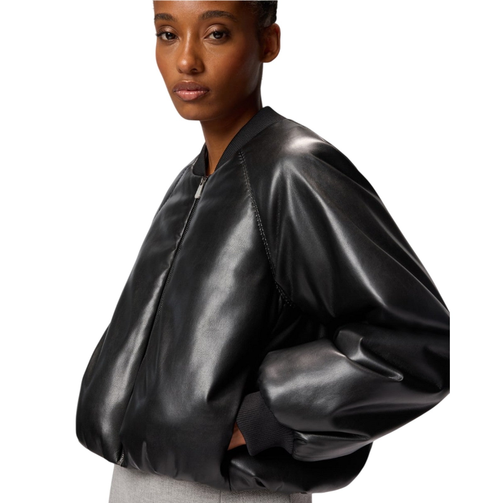 piumini donna pinko - brodo bomber similpelle soft - nero