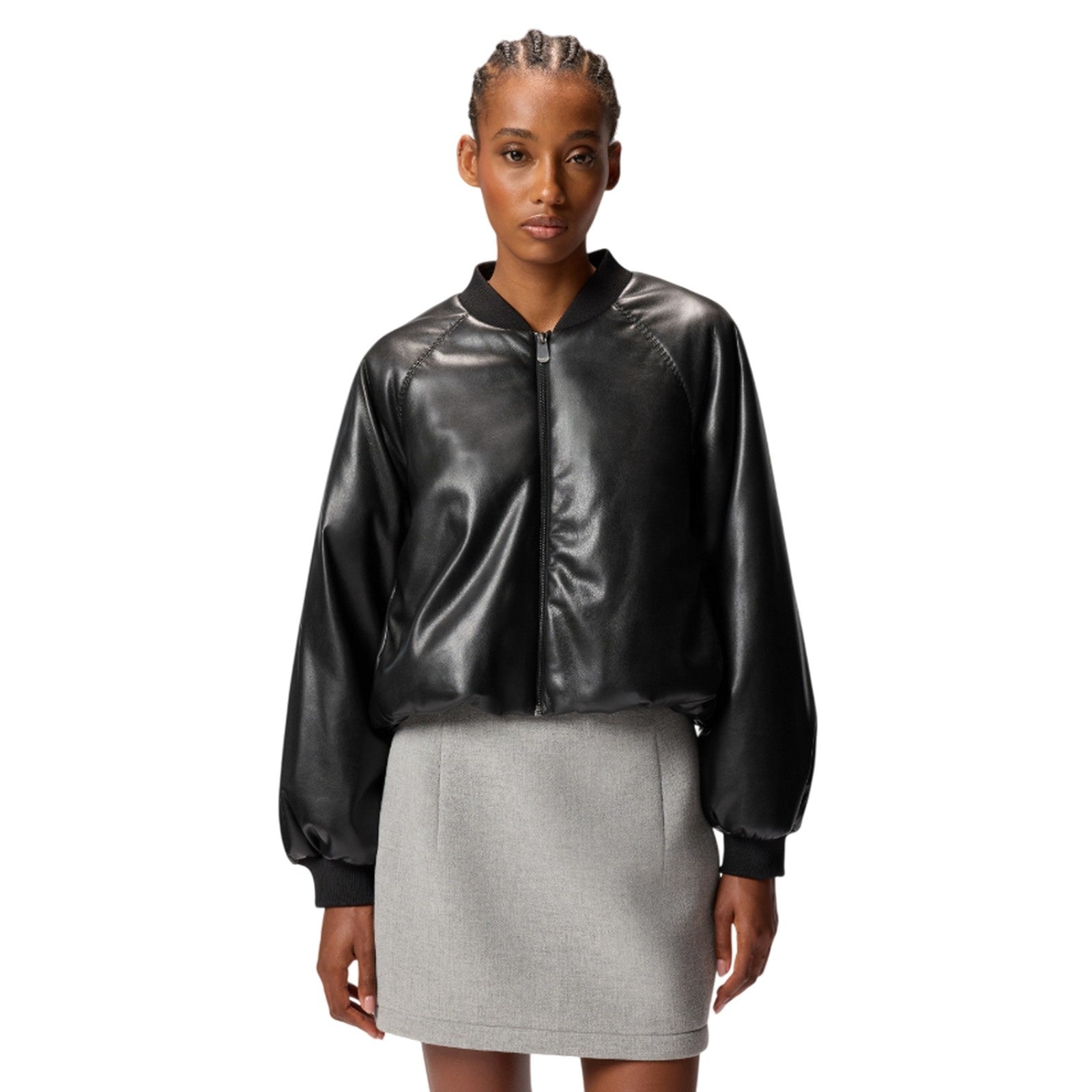 piumini donna pinko - brodo bomber similpelle soft - nero