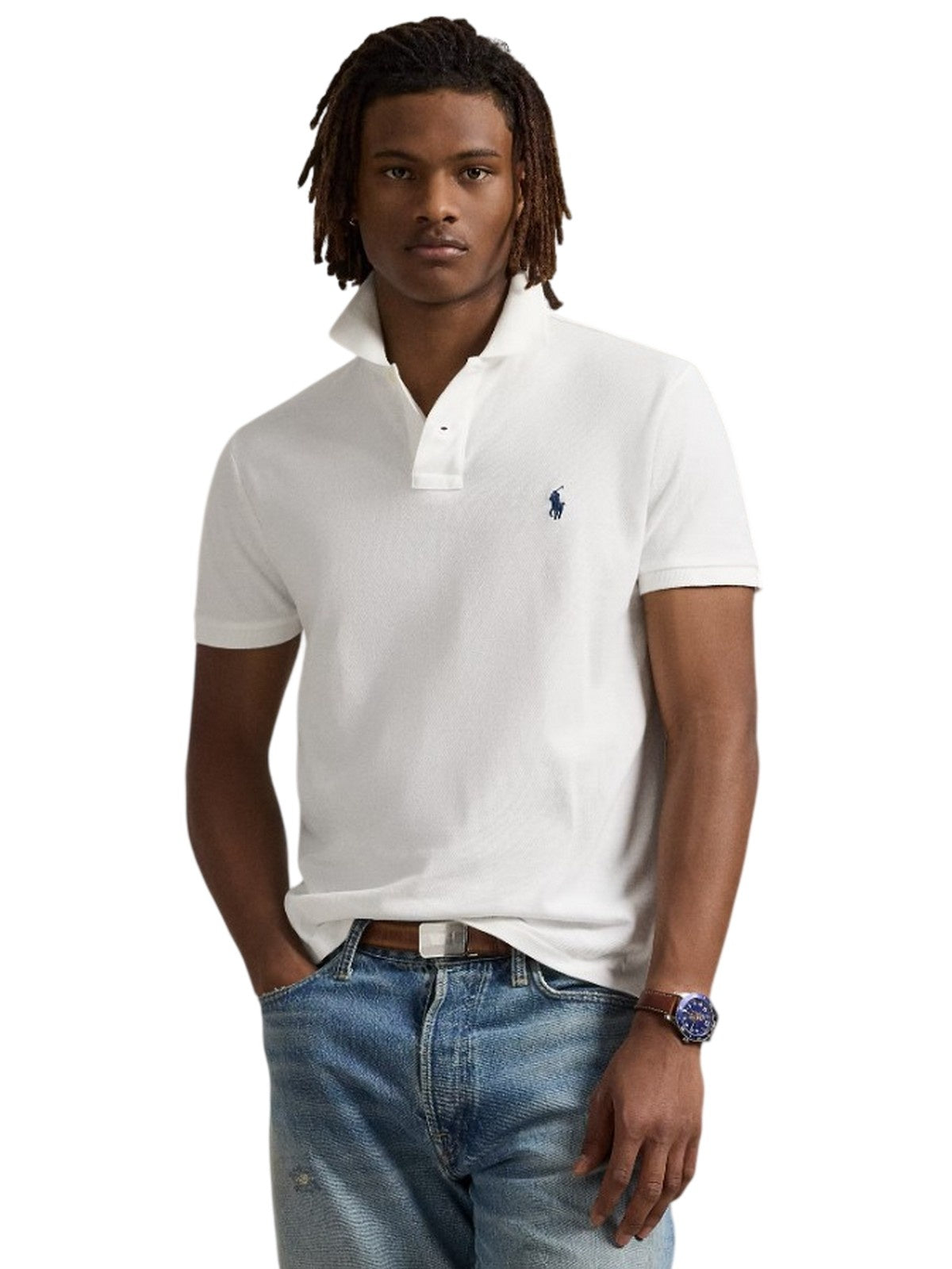 polo uomo ralph lauren - sskcusslm short sleeve knit - bianco