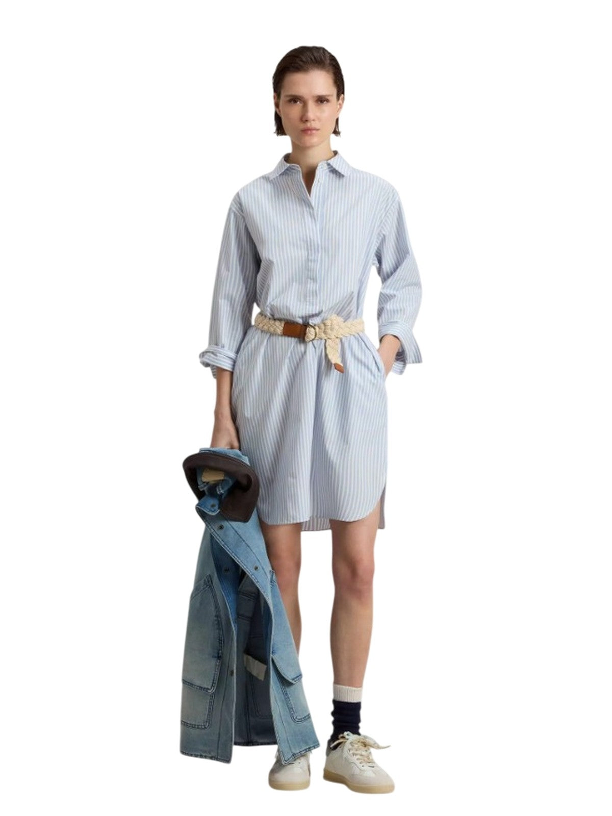 Vêtements pour femmes occasionnels Woolrich - robe sérafino de pope rayée rayures bleu blanc - bleu