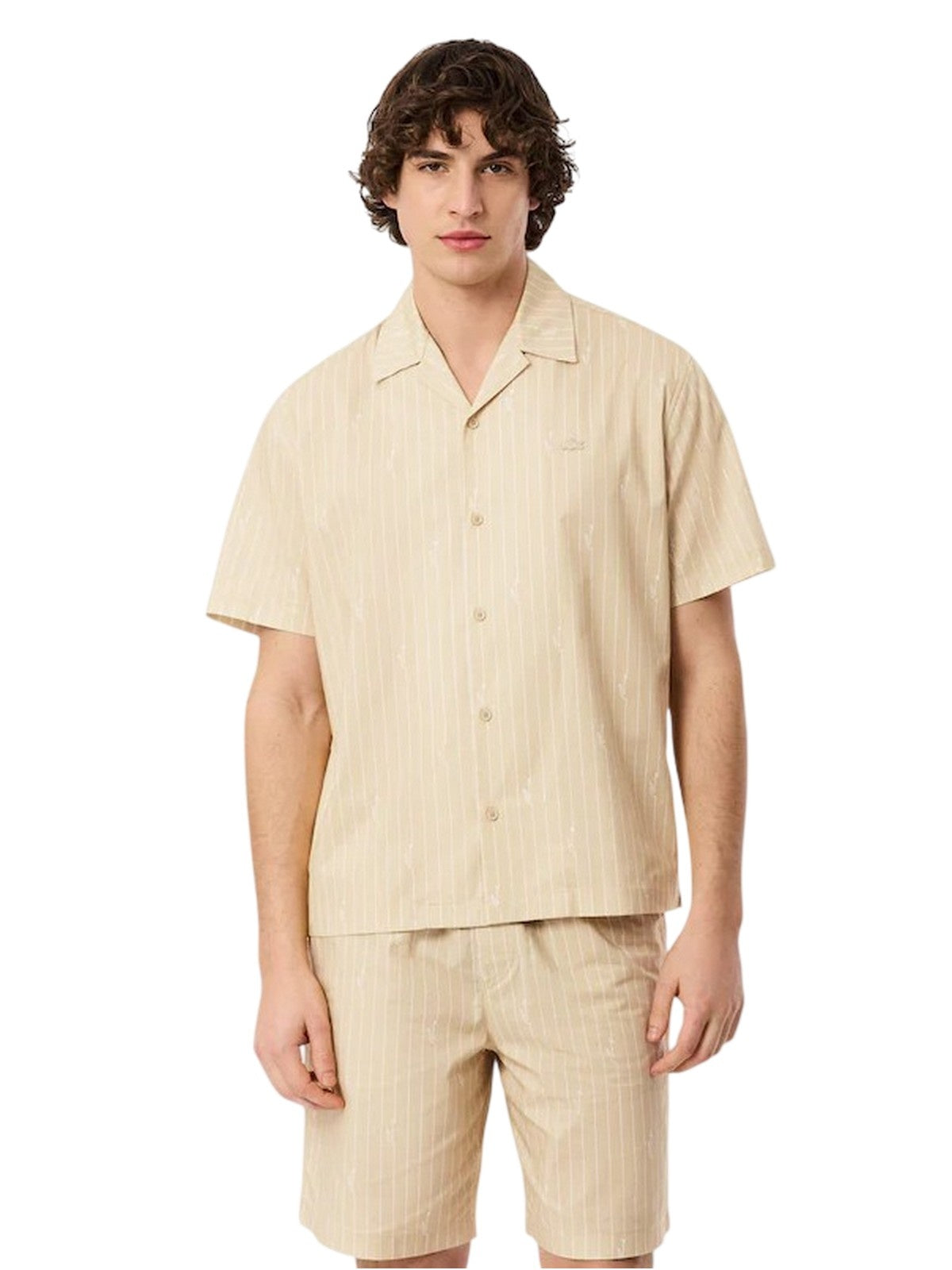 chemises décontractées homme Lacoste - chemise à manches courtes - beige