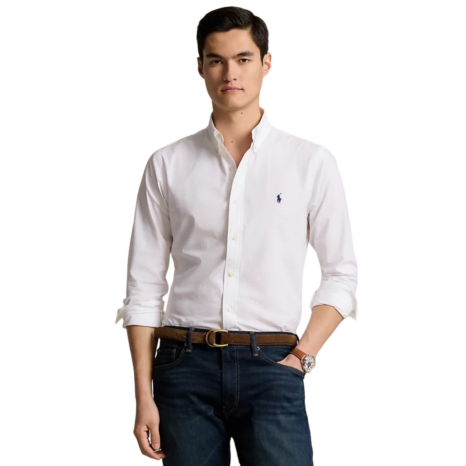 chemises décontractées homme Ralph Lauren - coupe personnalisée stretch poplin chemise - blanc
