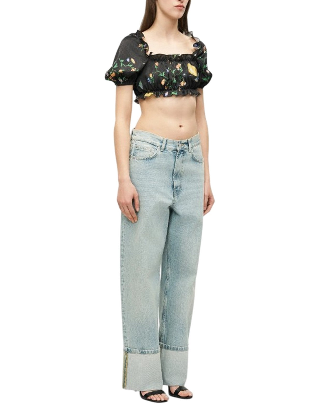 women's shirts Moschino Jeans - Ramage print satin shirt - black