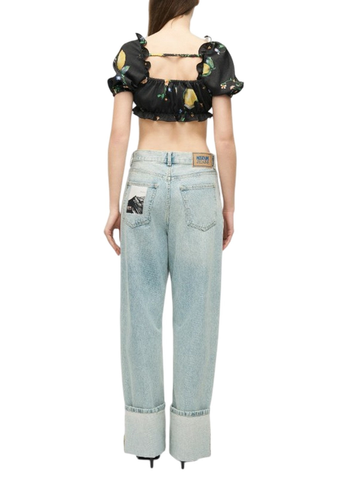 women's shirts Moschino Jeans - Ramage print satin shirt - black