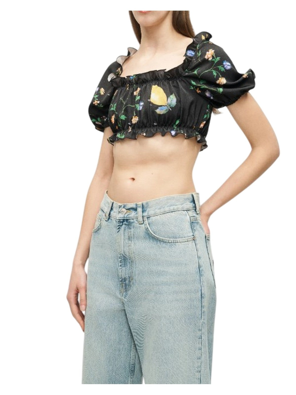 women's shirts Moschino Jeans - Ramage print satin shirt - black