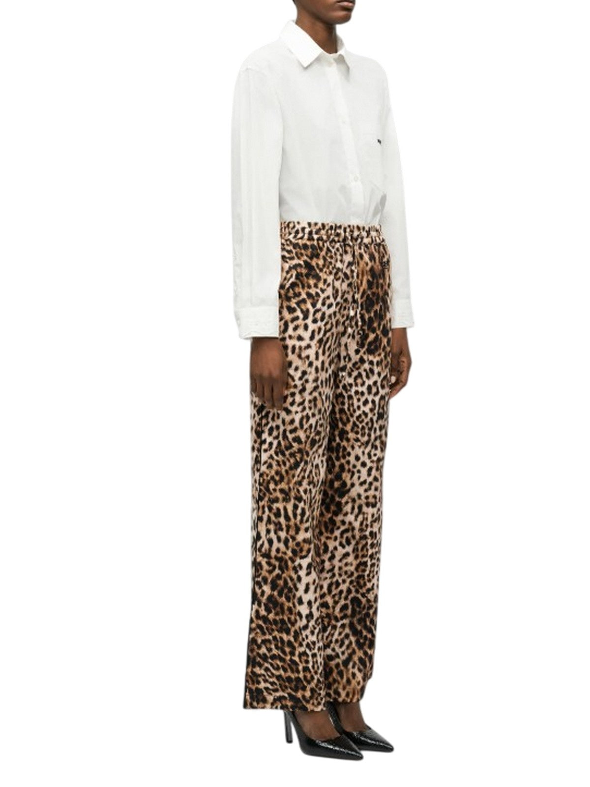 pantaloni donna moschino jeans - pantalone raso cotone tampa leopardo - marrone