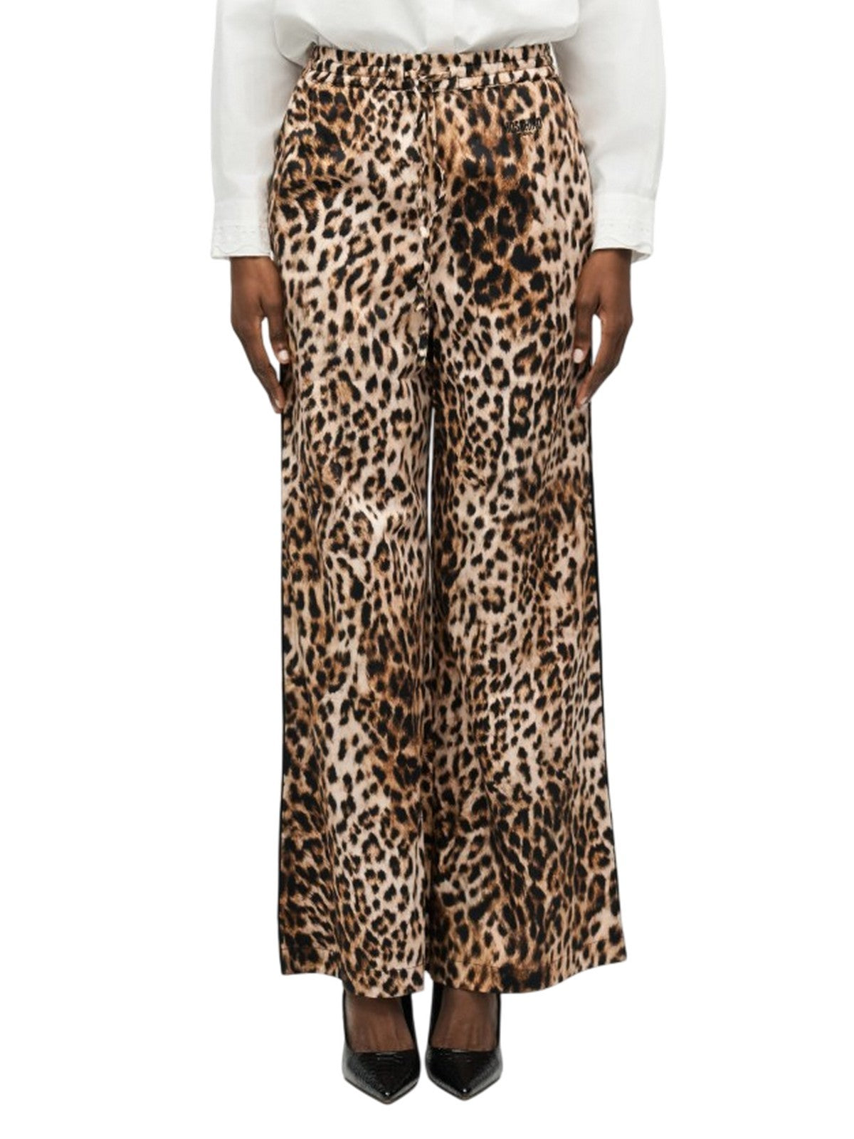 pantaloni donna moschino jeans - pantalone raso cotone tampa leopardo - marrone