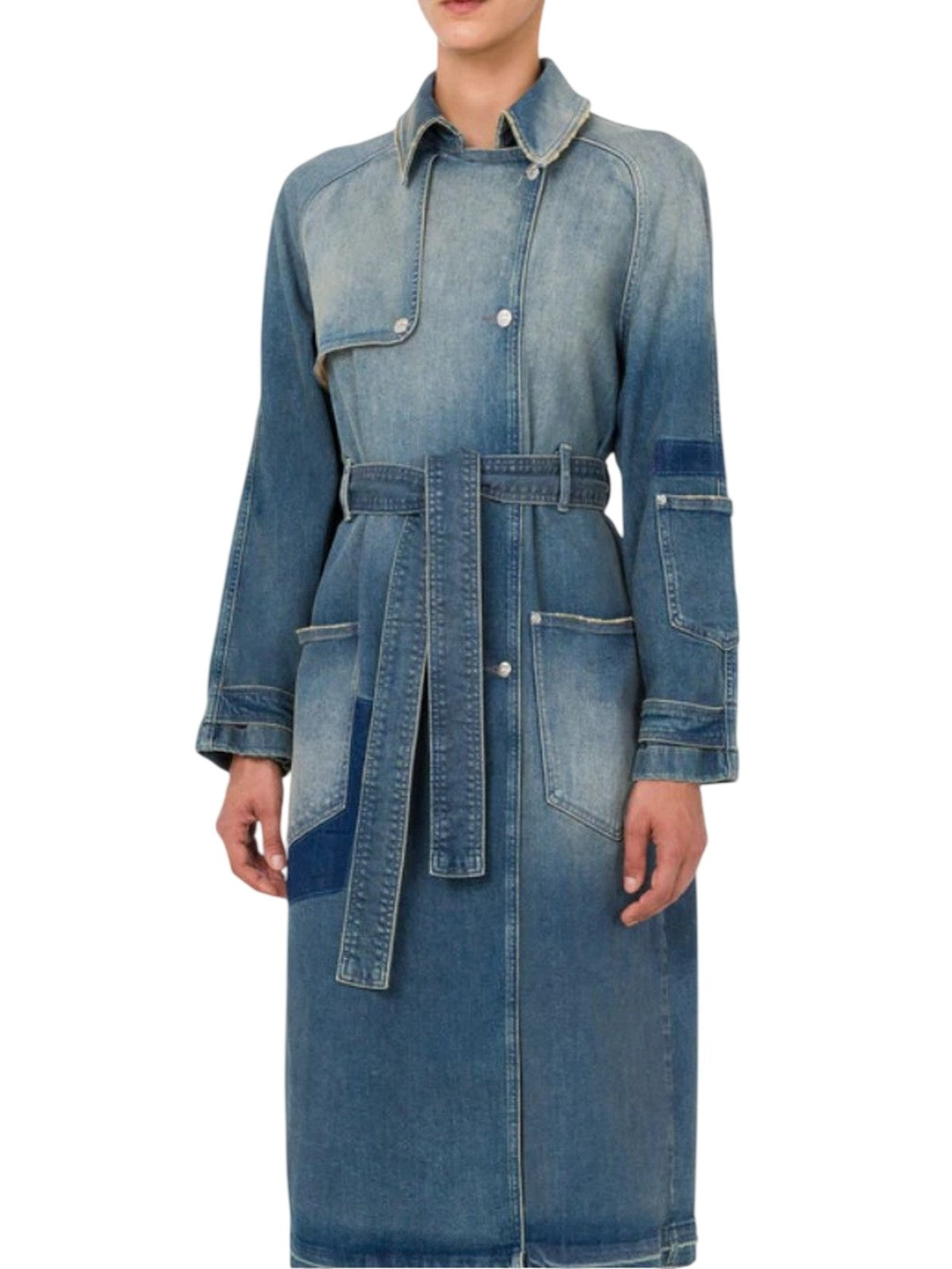 giacche donna moschino jeans - capospalla lungo denim comfort 10.91 oz - blu