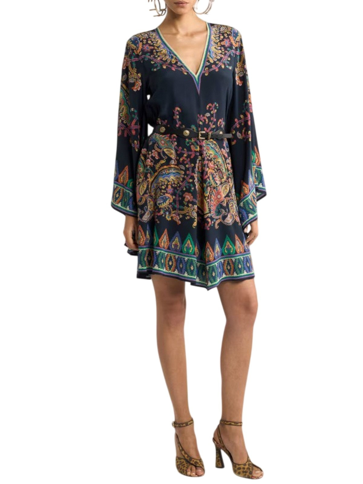 vestiti casual donna etro - women's mini blouson dress with belt - multicolore