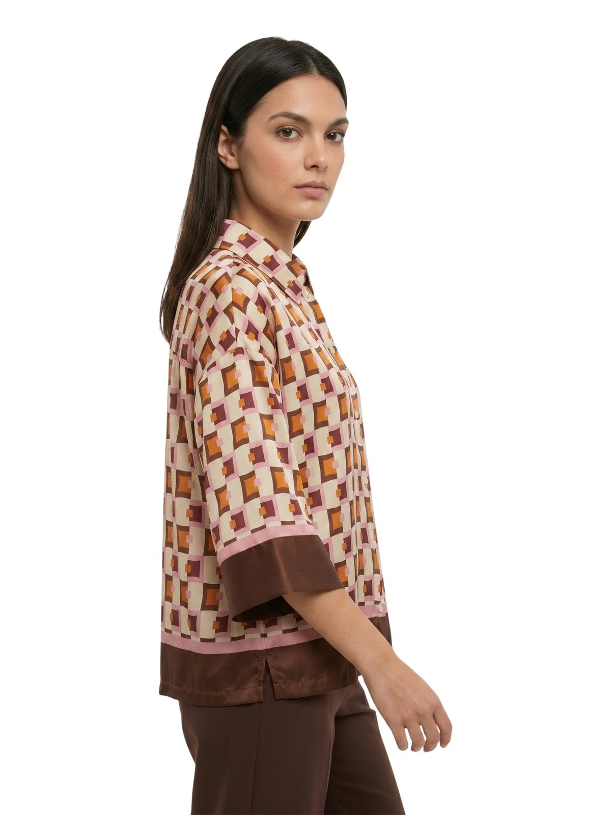 camisas de mujeres Kartika - camisa en pt satinado. quadretto - marrón